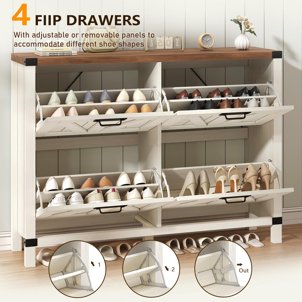 47" Farmhouse Shoe Cabinet with 4 Flip Drawers
