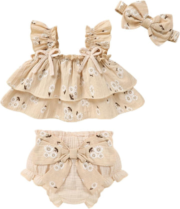 Baby Girl Clothes Infant Ruffle Tops Dress Shorts Set Bloomers Toddler Sleeveless Summer Outfits with Headband