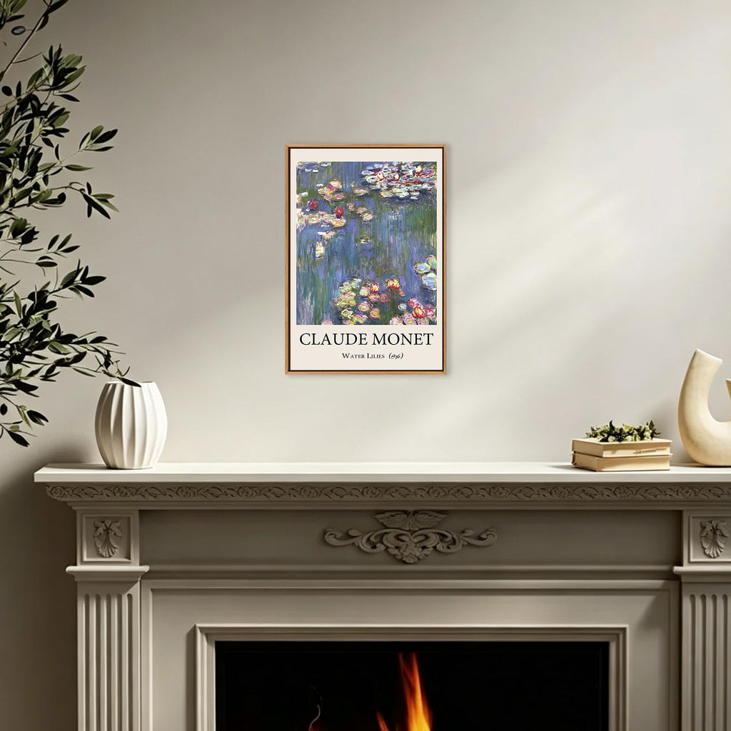 Claude Monet Framed Canvas Wall Art, Water Lilies Impressionist Famous Oil Painting, Modern Canvas Wall Art, bed room