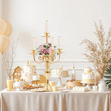 5-Arm Candle Centerpieces for Tables: Gold Metal Candle Holders, Vintage Candelabra Centerpieces, 20.3" Tall