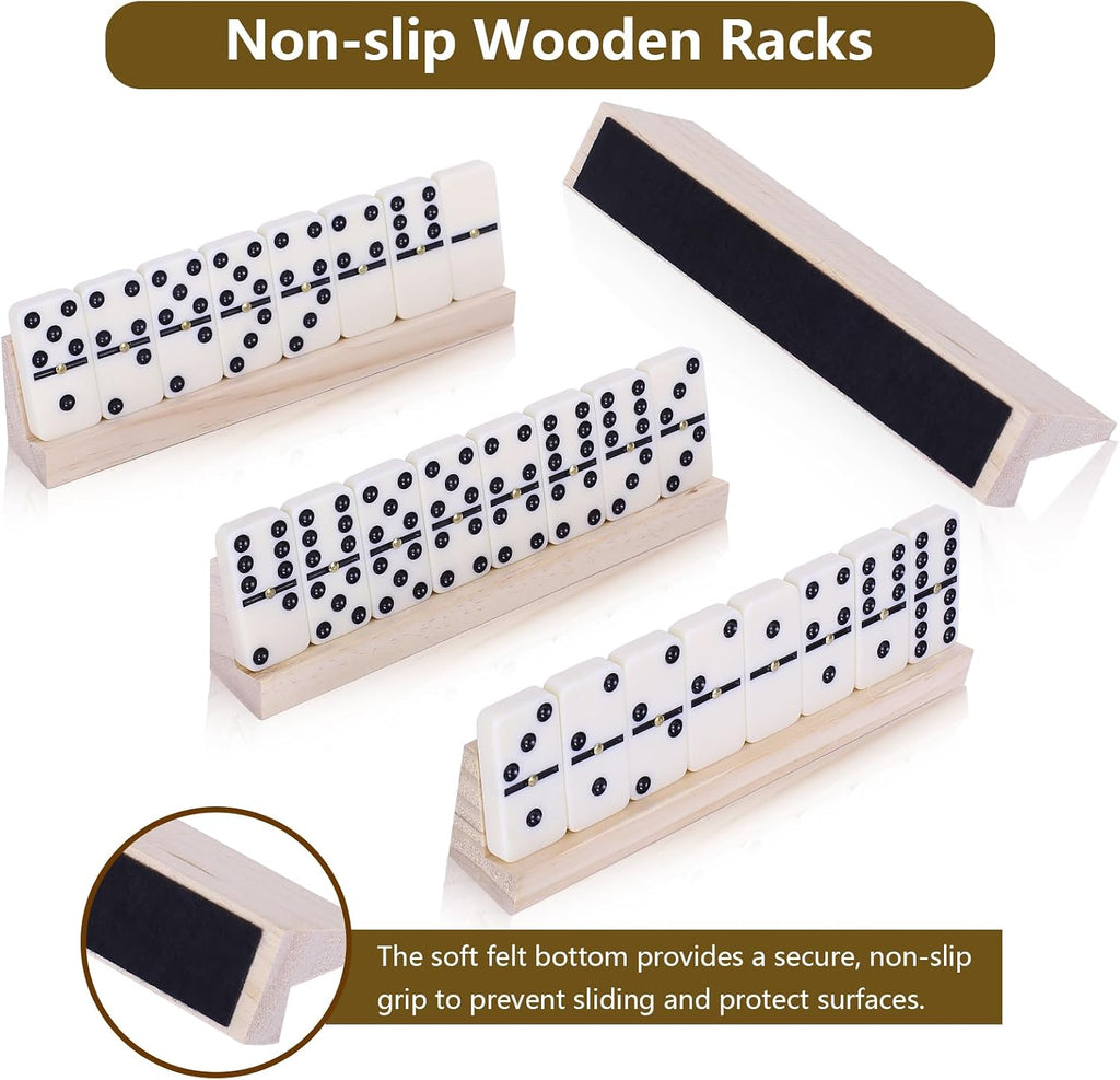Dominoes and Tic Tac Toe Game Set, 28 Tiles Dominos with 4 Wooden Racks, Wood Tic Tac Toe Classic Board Games