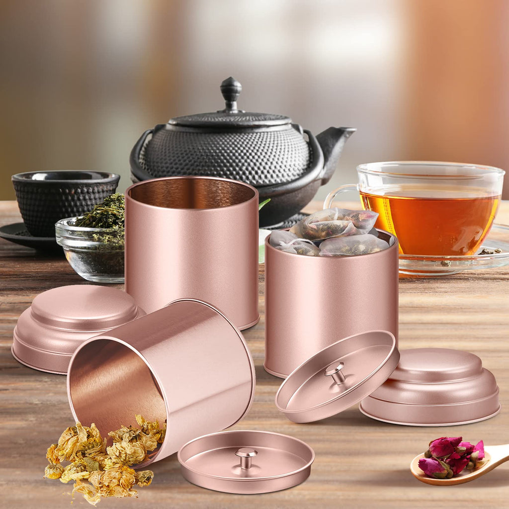 12 Pcs Tea Tins Airtight Double Lids Metal, Rose Gold, 8 oz