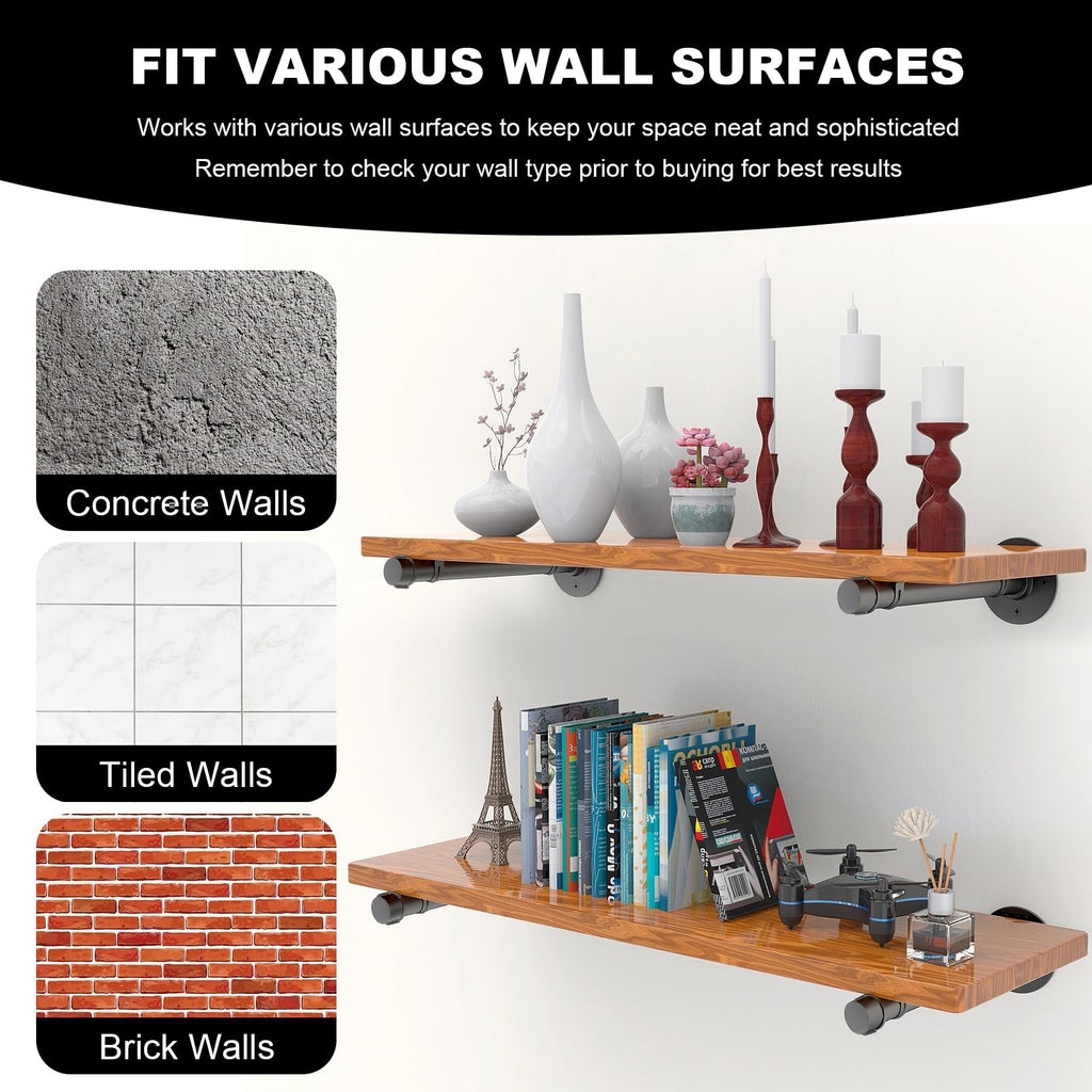 1/2" Industrial Pipe Shelf Brackets, Wall Mount Floating Rack