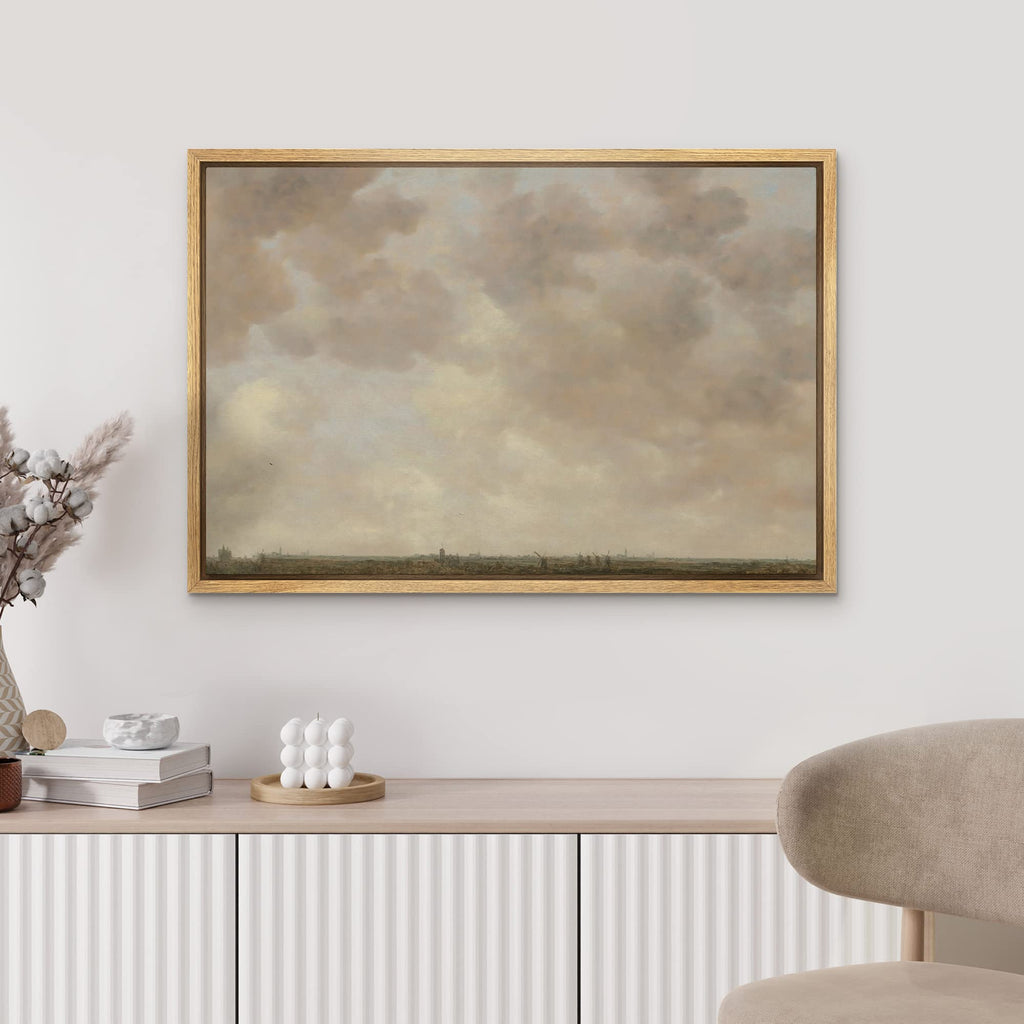 Framed Canvas Print Wall Pastel Gray Cloud Country Skyline Nature Wilderness Illustrations Realism Decorative Scenic