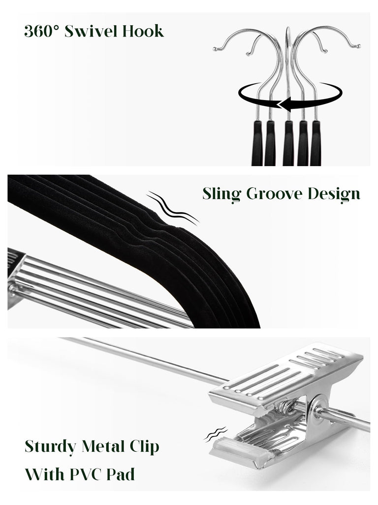 Velvet Skirt Hangers 24 Packs Velvet Hangers with Clips - Black