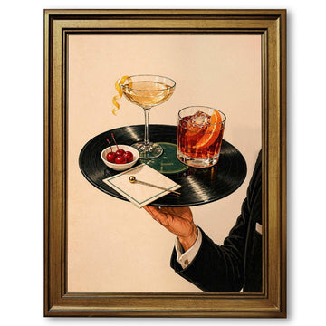 Vintage Cocktail Bar Canvas Prints Wall Art Vinyl Record Bar Tray Aesthetic Posters Retro Martini Lounge Decor Mid