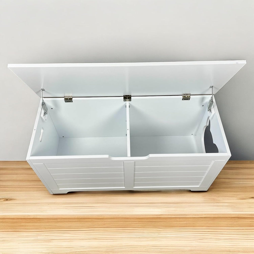 Top Open Cat Litter Box Enclosure Hidden Furniture Bench, Large Cat Washroom Cabinet and Indoor Storage Chest, Cream
