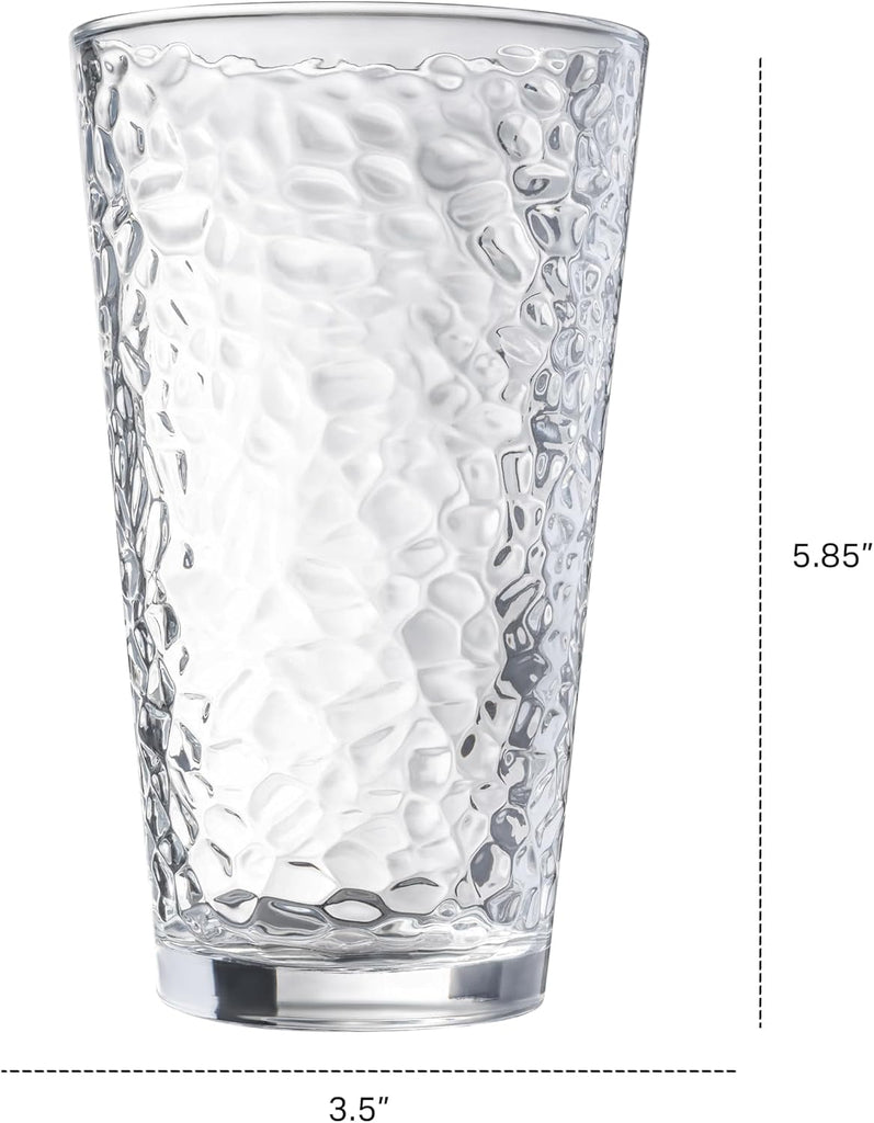 Set of 10 Hammered Glass Cups, Clear Heavy Base Drinking Glasses | 16oz, Stackable, Durable, Dishwasher Safe, Freezer