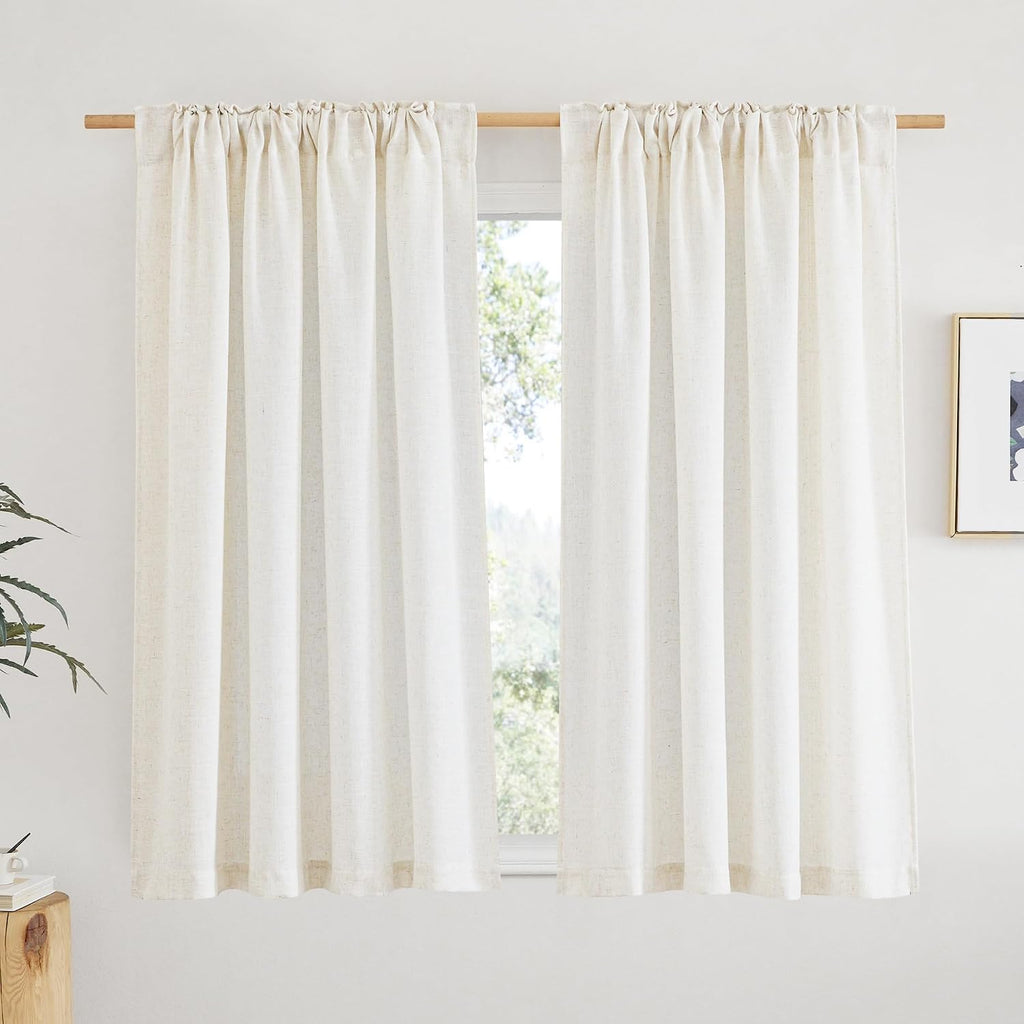 Linen Curtains & Drapes 95 inch Length 2 Panels, Rod Pocket & Back Tab Linen Blend Semi Sheer Privacy with Light
