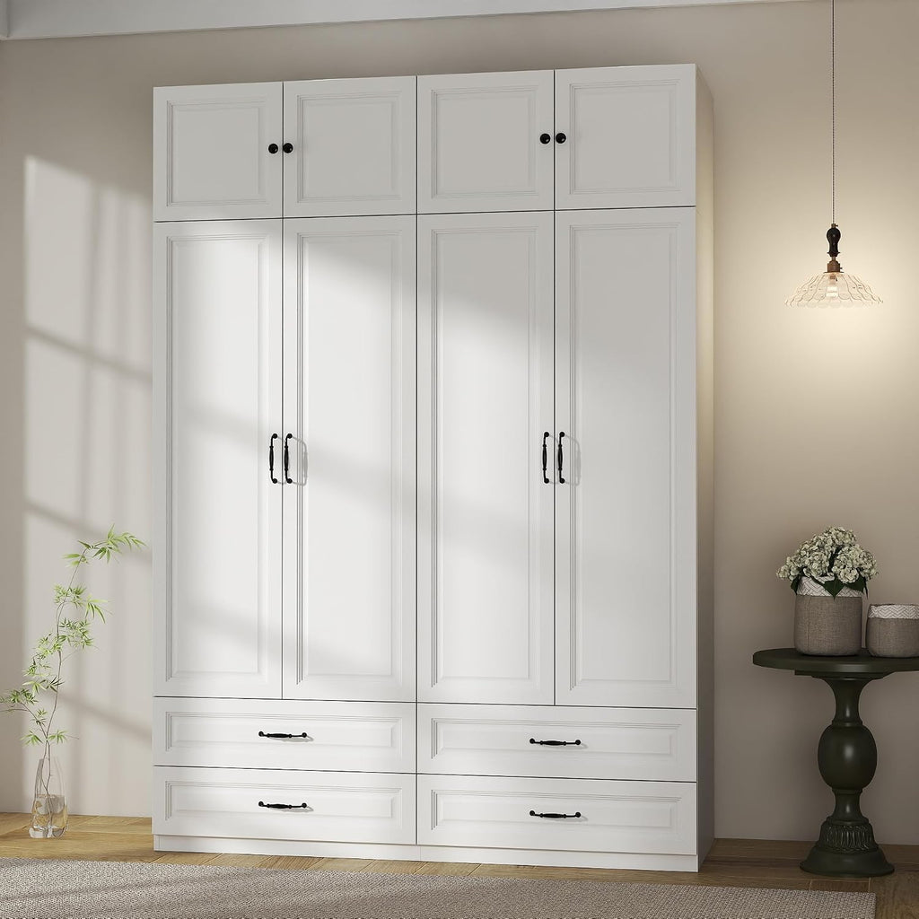 Armoire Wardrobe Closet with Drawers: 31.5" Large Wood Wardrobe Closet with 2 Doors and 2 Drawers, Modern Clothes