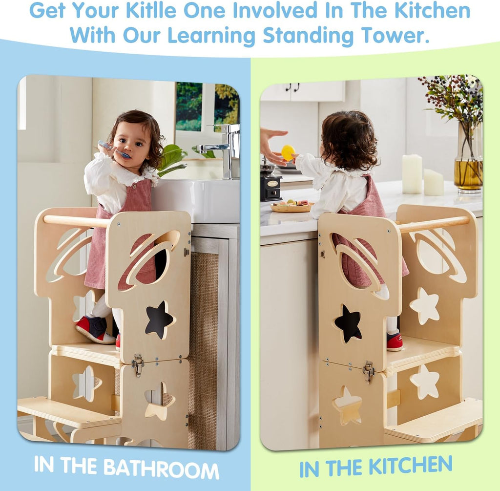 Toddler Tower, Toddler Stool, Kids Learning Wooden Tower