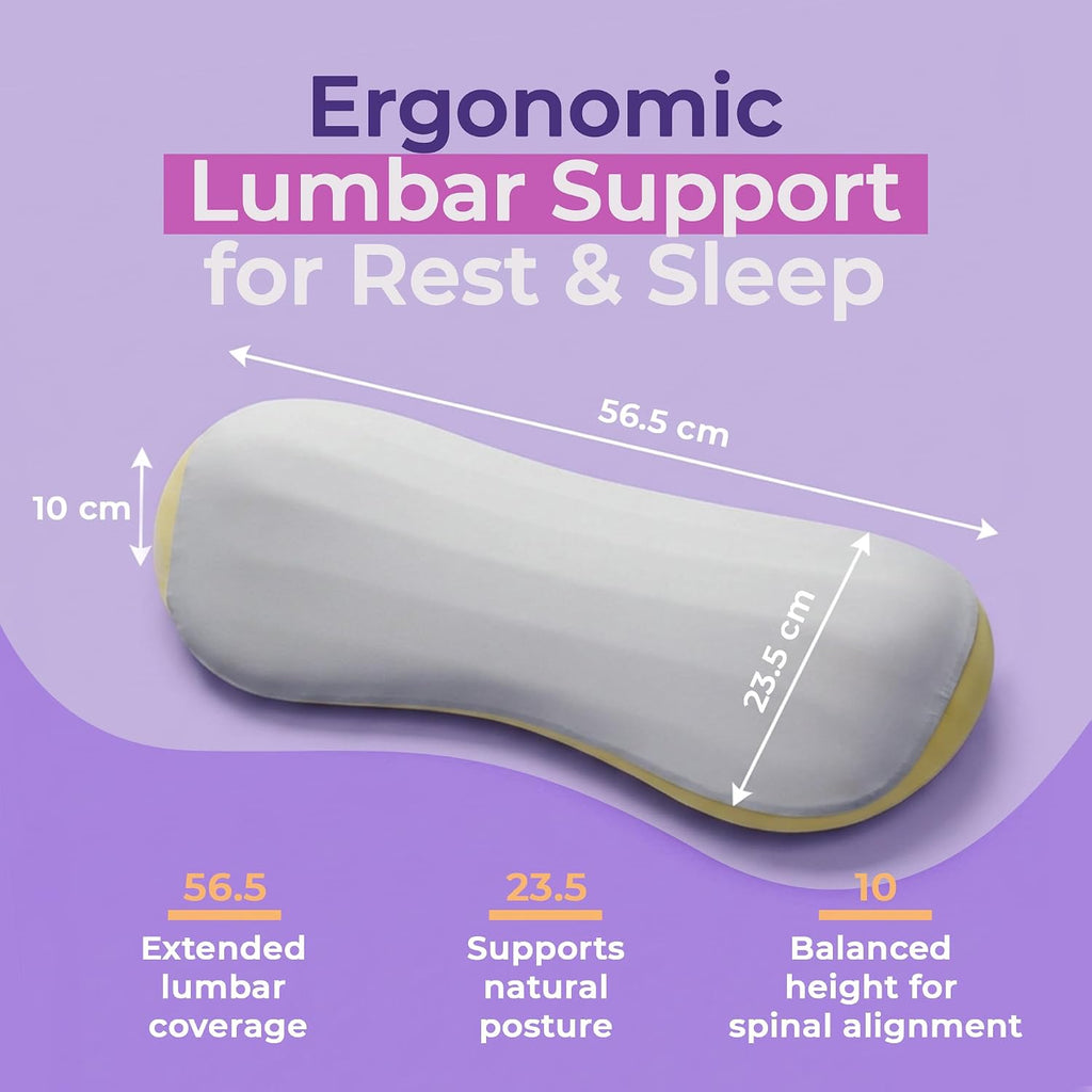 Lumbar Support Pillow for Sleeping, 22 Inch Memory Foam Lower Back Pillow for Bed, Ergonomic Sleep Cushion for Side