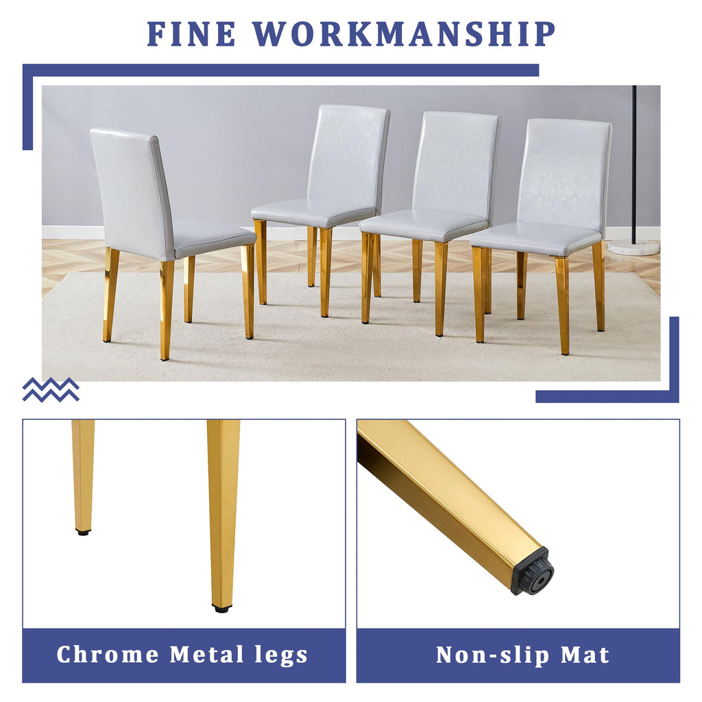 Chromeplate Marble Dining Table Set for 6 with Grey Gold Chairs