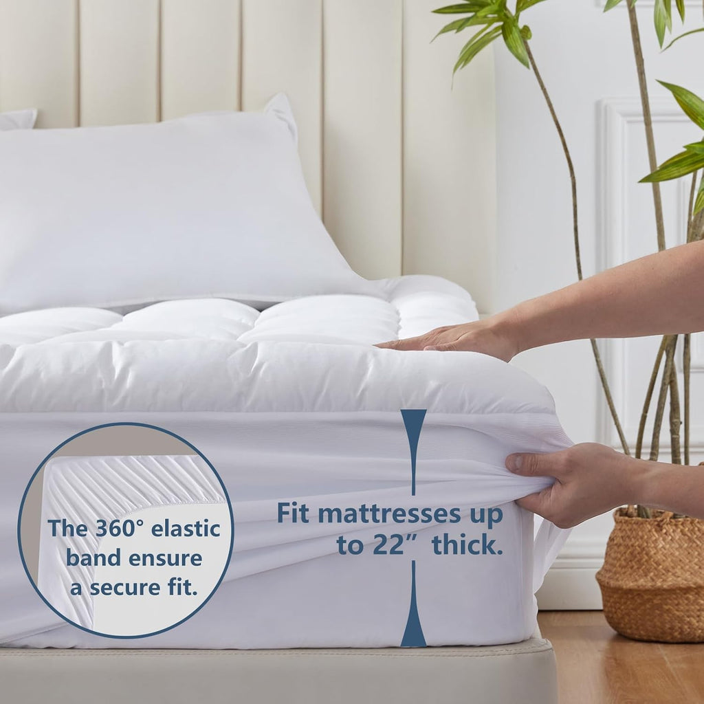 King Size Mattress Pad Pillow Top Cotton Cooling Mattress Topper | 8-21" Deep Pocket Mattress Cover Quilted Fitted