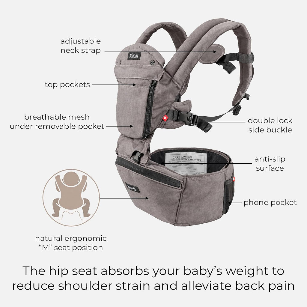 Ergonomic Hip Seat Baby Carrier, 6 Carry Positions, Newborn to Toddler, Lumbar Support, Adjustable Waist Belt