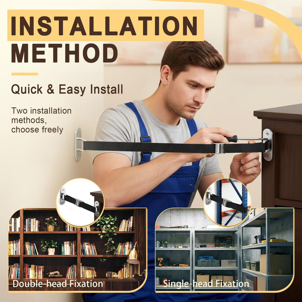 [2 Sets] Furniture Anchors for Baby Proofing, Heavy Duty Anti Tip Straps