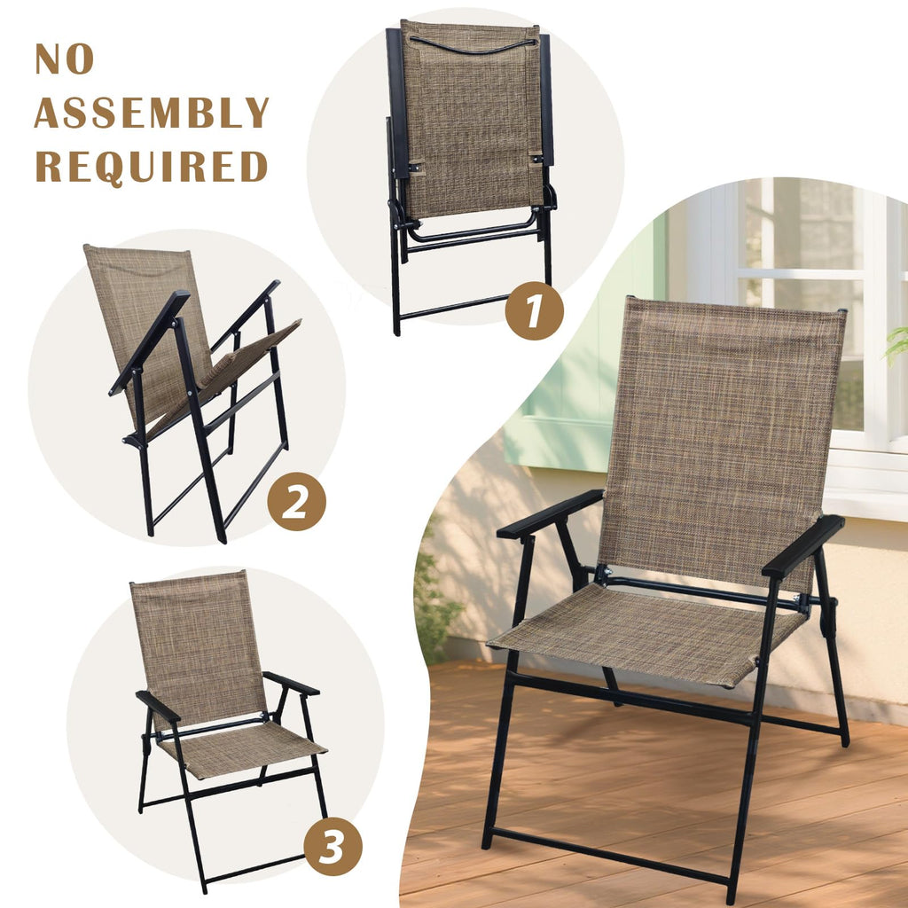 Folding Patio Chairs Set of 2 Stackable Outdoor Chairs with Armrests Backrest Portable Folding Chair Garden Camping