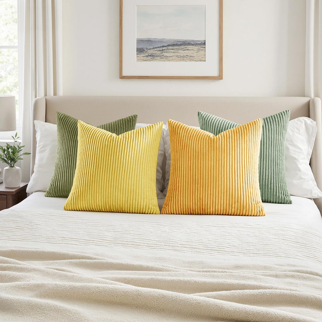 Soft Corduroy Decorative Throw Pillow Covers Yellow Green 18x18