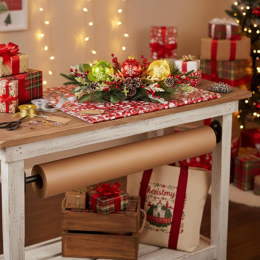 Lighted Christmas Centerpiece with 3 Snowflake Ball Ornaments