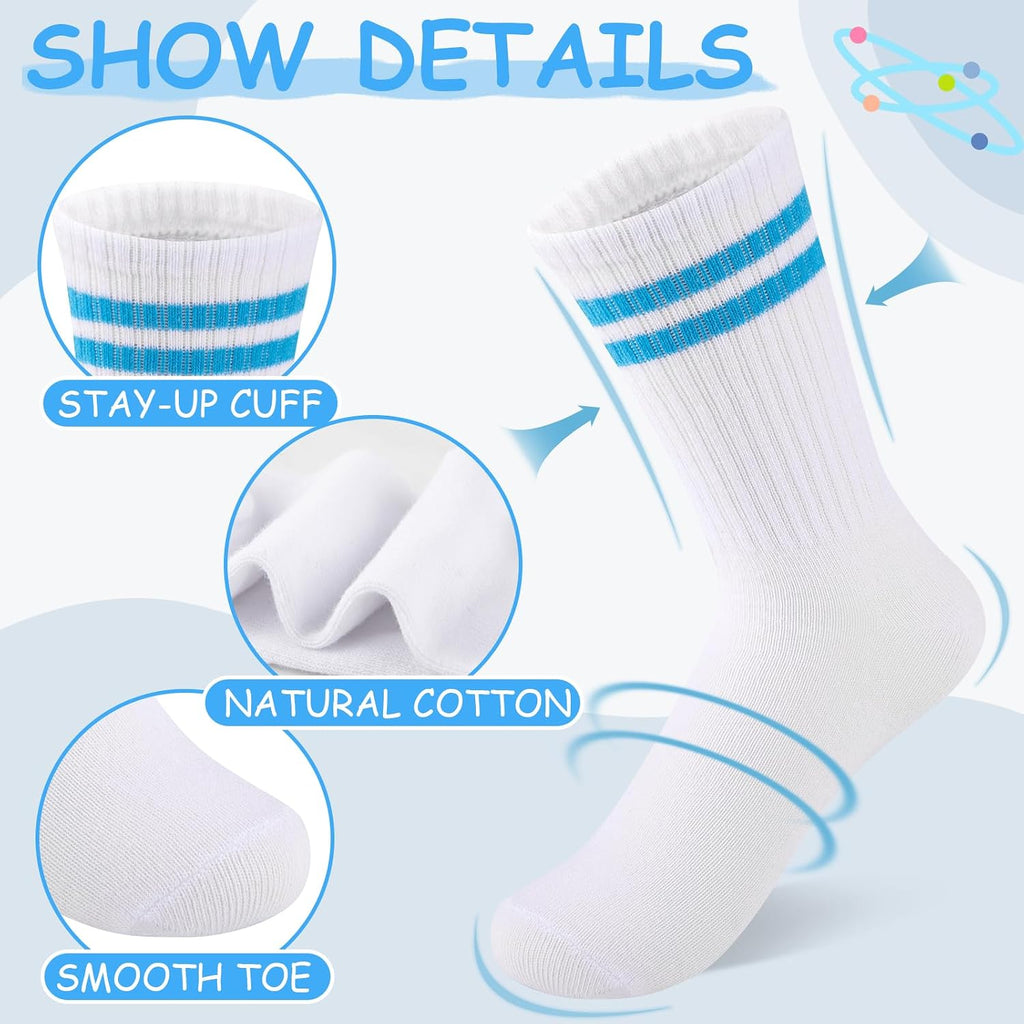 10 Pairs Girls Crew Cotton Socks Athletic Calf Striped Soft Casual Socks For Kids Old