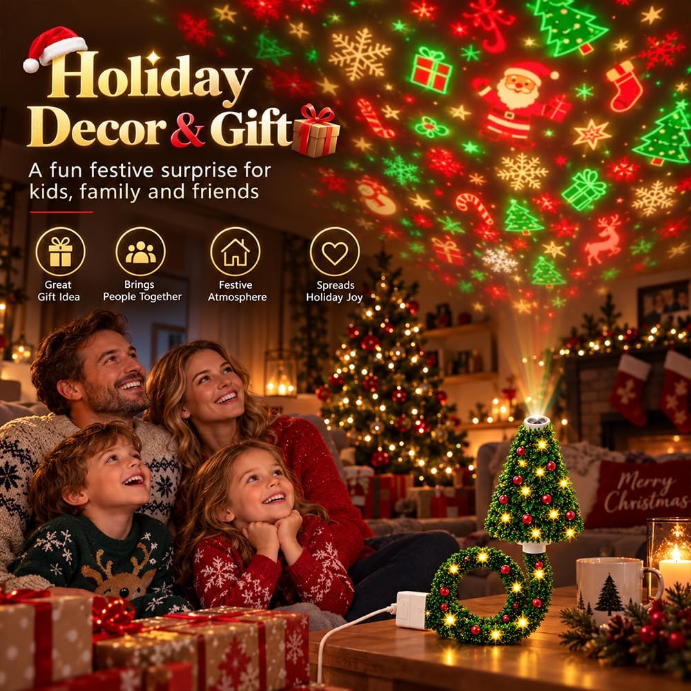 Christmas Projector Light, USB Lamp, Holiday Wall Decor