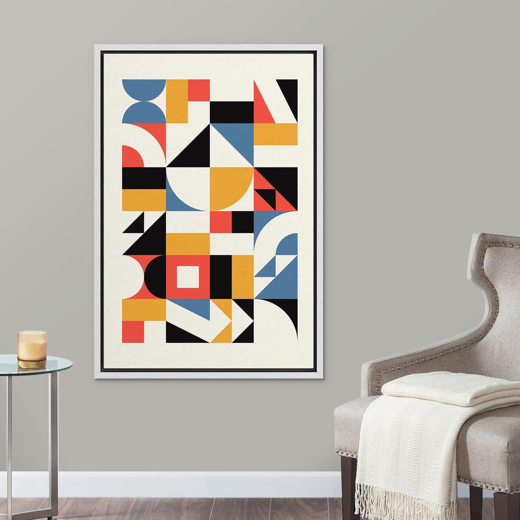 Framed Canvas Print Wall Art Bauhaus Geometric Color Block Pattern Abstract Shapes Illustrations Modern Decorative