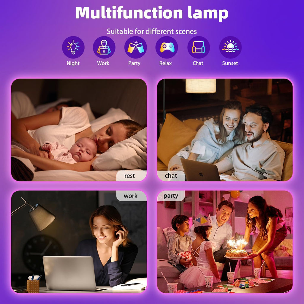 Smart Light Bulbs with Remote, Color Changing Dimmable Multicolor LED Bulb, Works with Alexa & Google Home, 9W A19