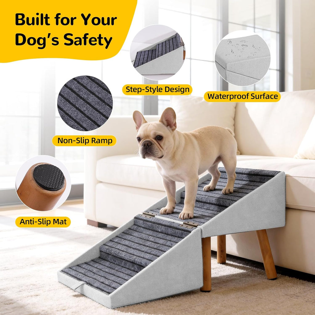 Dog Stairs for Small Dogs, 2-in-1 Dog Safety Ramp and Ottoman, 17.13" H