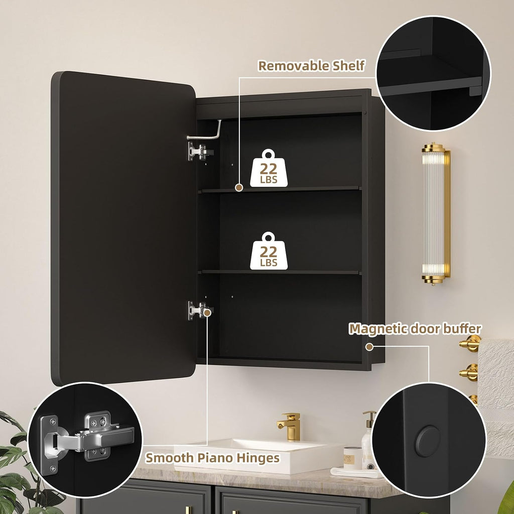 20x28 Medicine Cabinet with Mirror and Lights, Bathroom Mirror Cabinet with Memory Function, Anti-Fog, Surface Mount