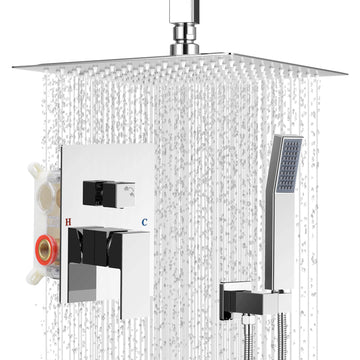 10" Square Ceiling Rain Shower Faucet Set, Chrome