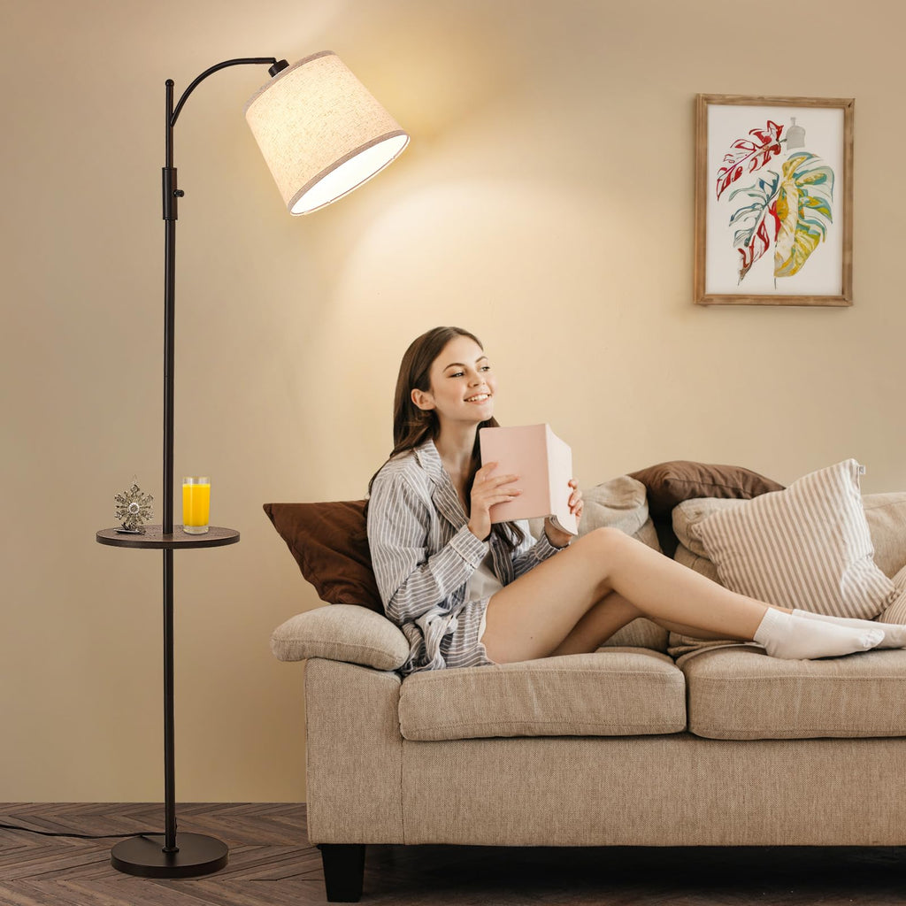 Black Floor Lamp with Table, Dimmable Standing Lamp, Living Room