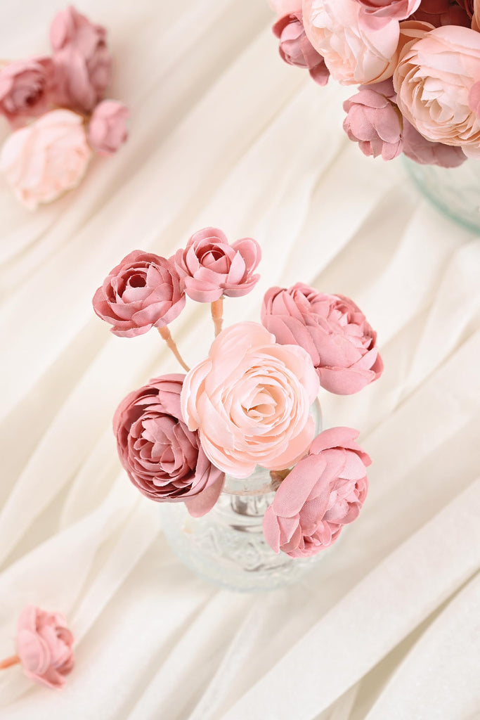 Ranunculus Artificial Flowers, 36Pcs 14In Fake Peonies Artificial Flowers, Dusty Rose Flower for Vase Silk Flower