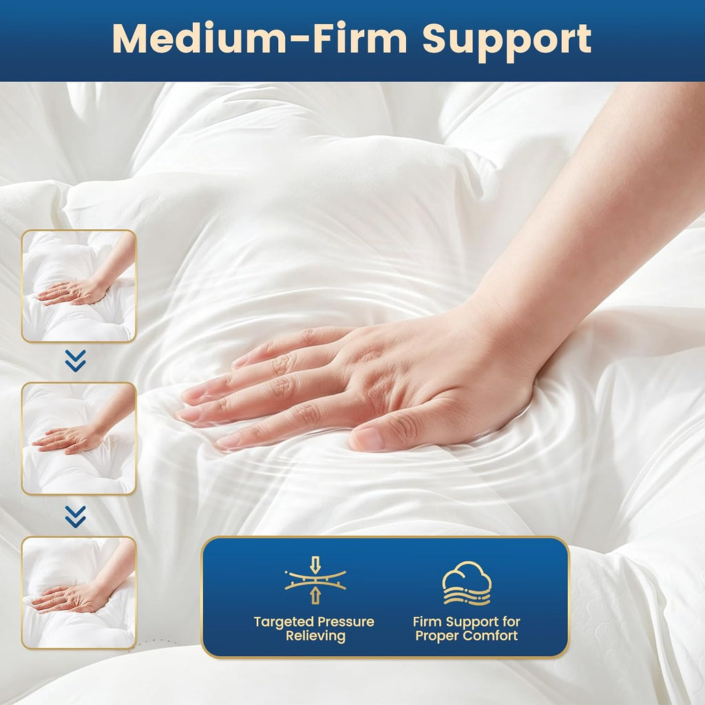 4 Inch Memory Foam Mattress Topper Queen Size for Back Pain Relief | Quilted Pillow Top Fitted Mattress Pad with 360°