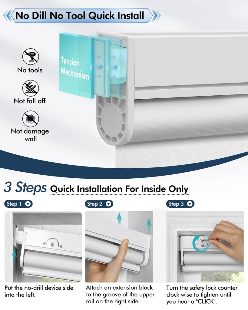 No-Drill Motorized Blinds with Remote, Rechargeable Blackout Shades