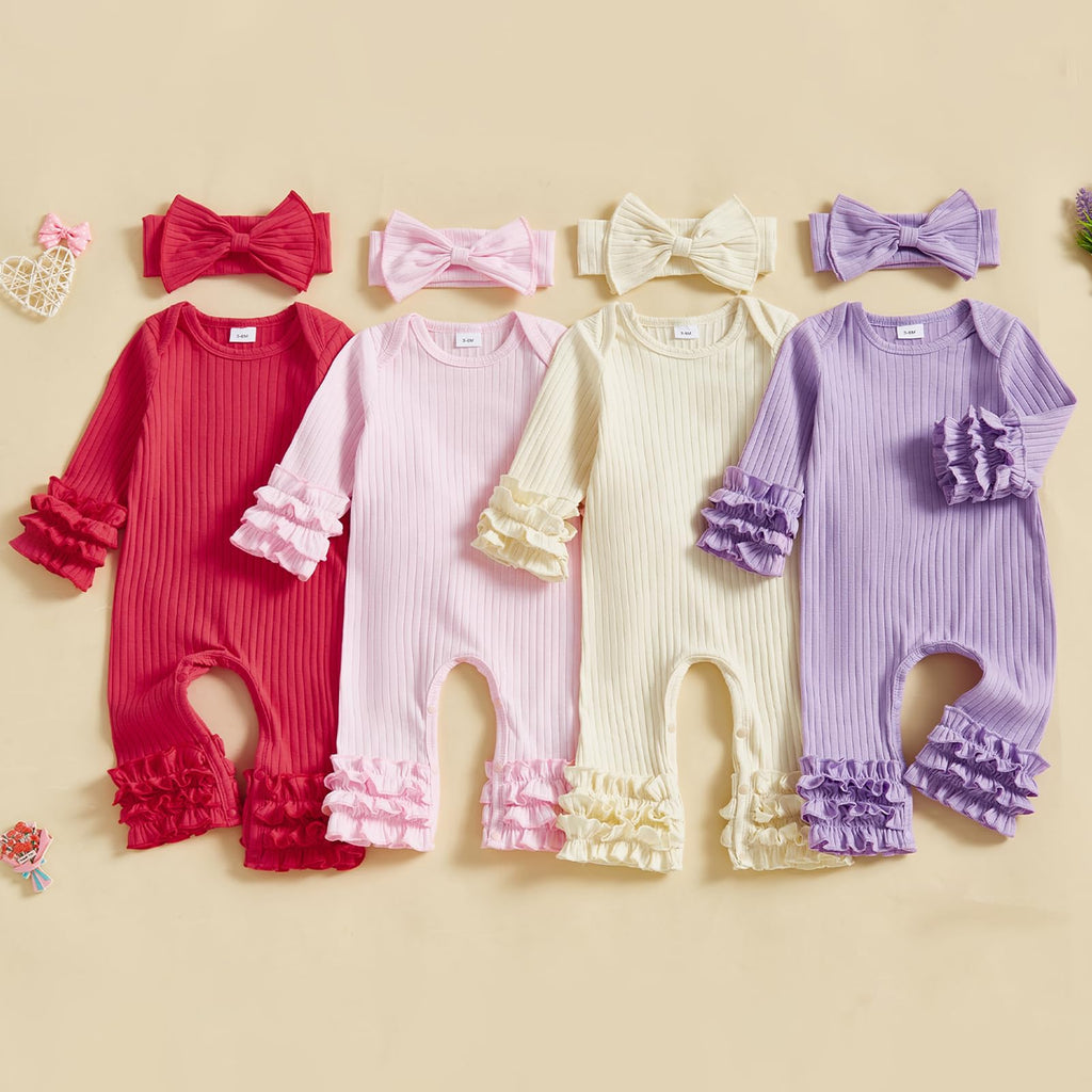 Newborn Baby Girl Clothes Jumpsuit Ruffle Romper Bodysuit Pants Headband One-Piece Coming Home Hospital Outfits