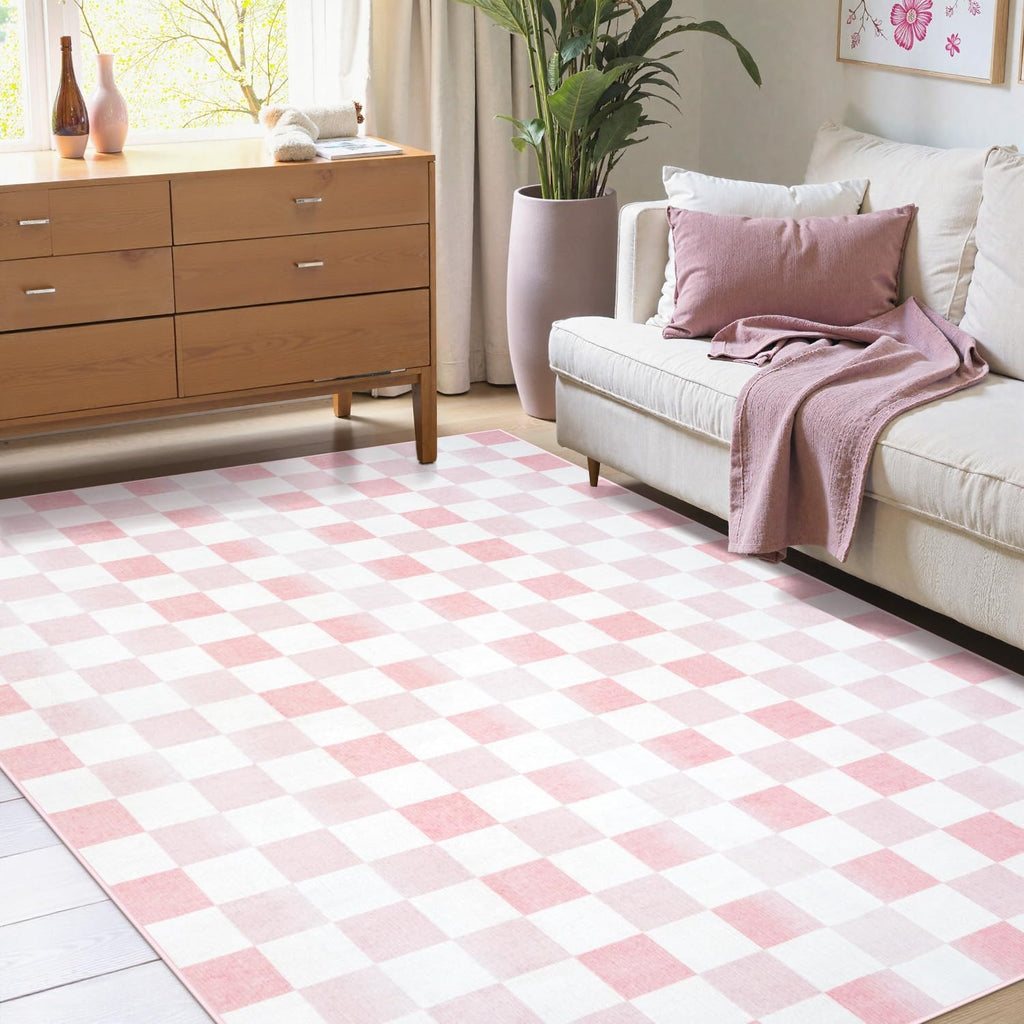 Pink Checkered Rug Aesthetic Nursery Decor