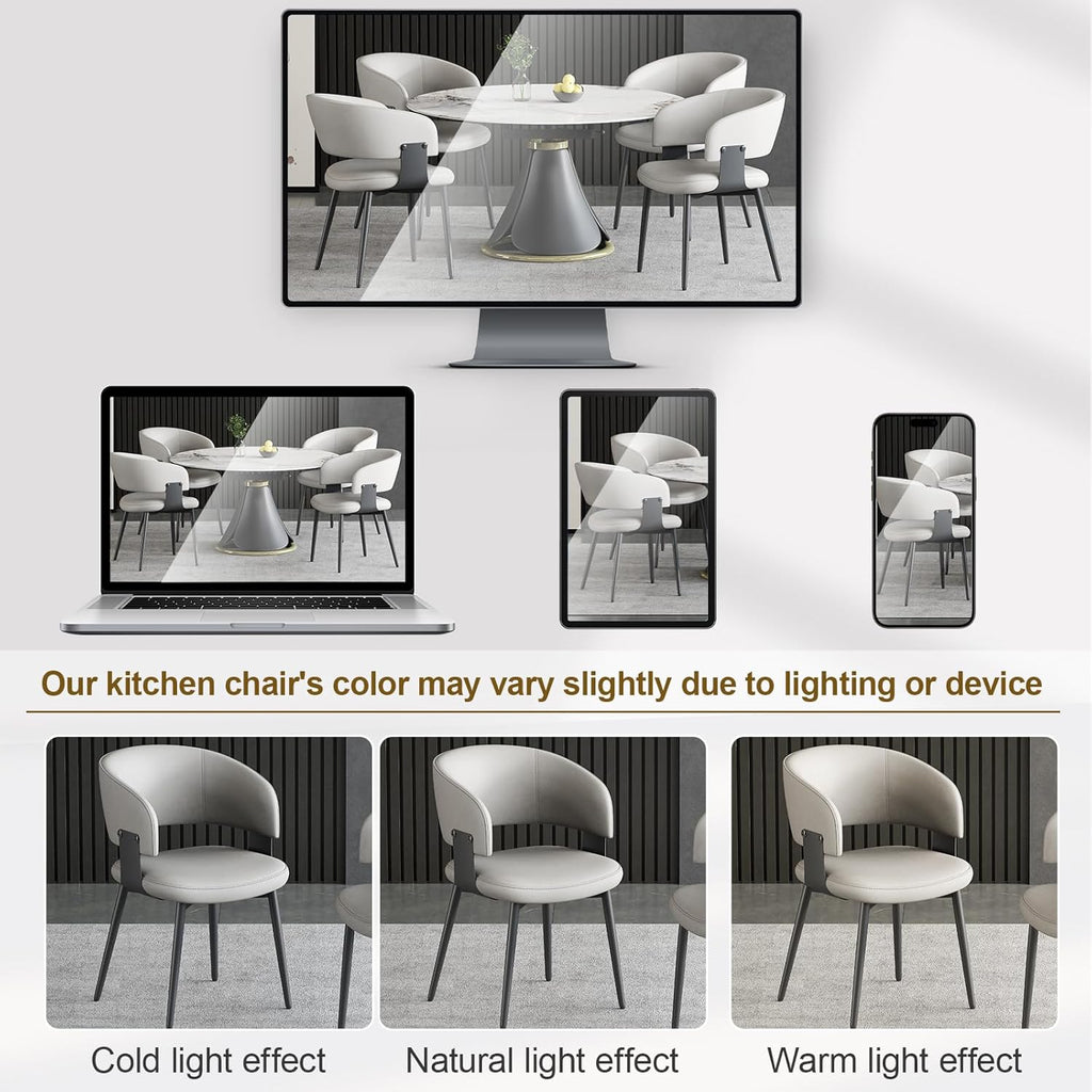 Modern Dining Chairs Set of 2, Faux Leather Upholstered Kitchen Chairs with Curved Back and Metal Legs
