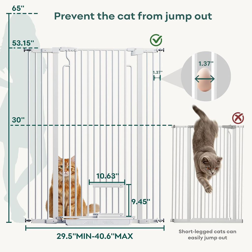 53in Extra Tall Cat Gate for Doorway, 29.5-40.6in Auto Close Pet Gate-White