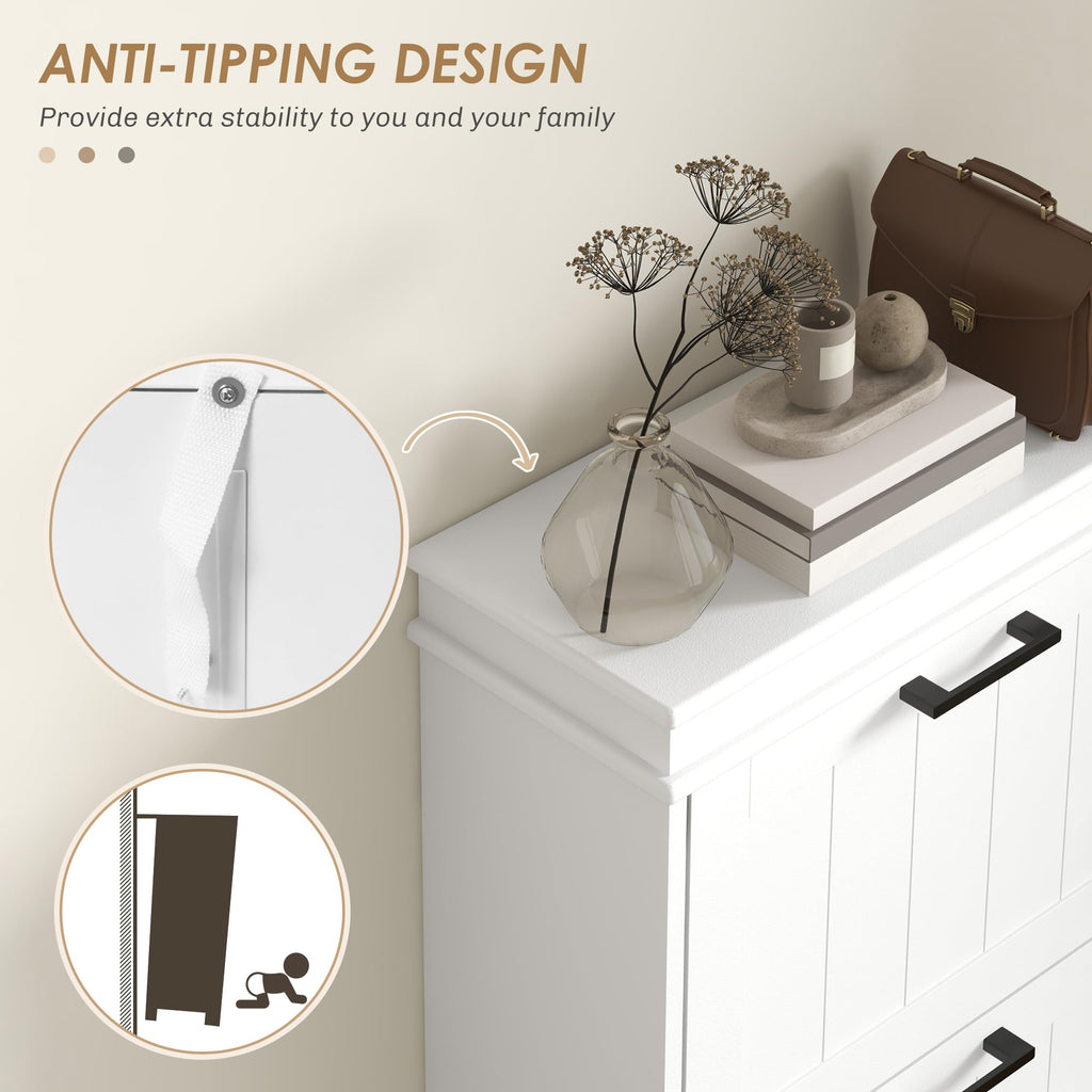 Shoe Storage Cabinet with 3 Flip Drawers, Narrow Shoe Cabinet, White