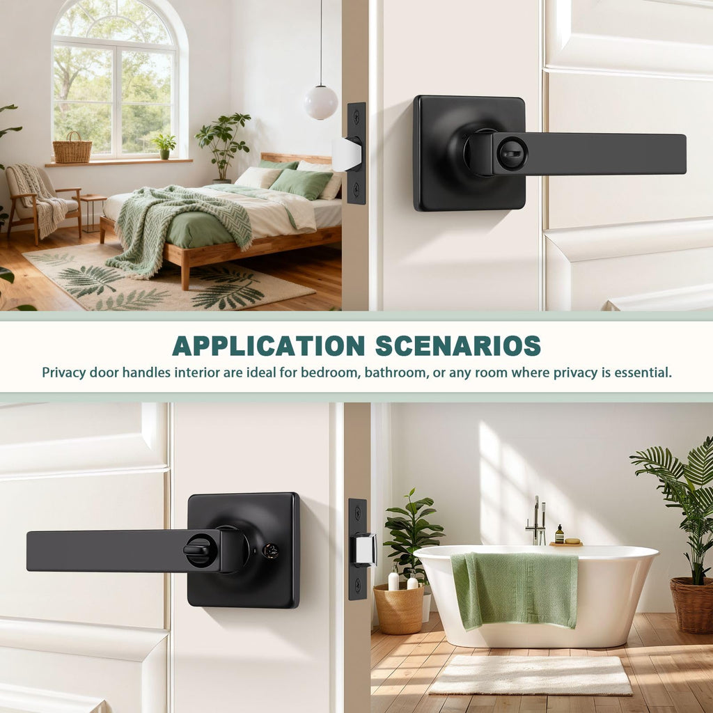 3 Pack Matte Black Privacy Door Handles Black Lever Door Handle Interior with Lock Square Privacy Door Levers Black