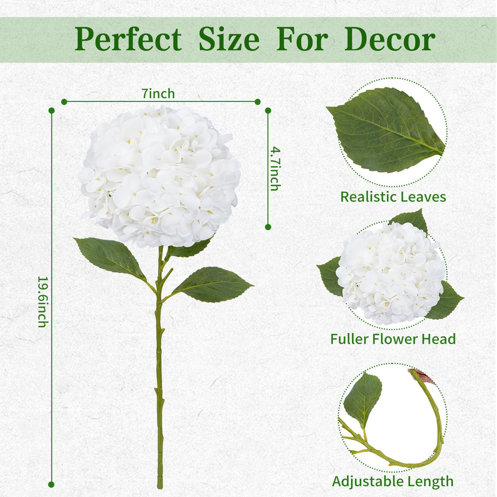 6 Pcs Real Touch Hydrangea Artificial, White