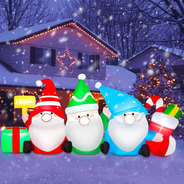 6 FT Long Christmas Inflatable Outdoor Decoration Gnomes with Gift Box & Socks, Funny Merry Xmas Figures Winter Blow