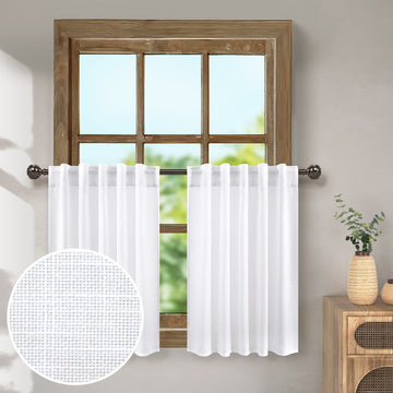 36 Inch Length Curtains Linen 2 Tier Bathroom Back Tab Pocket Cafe Short Semi Sheer White Valance Curtains Small