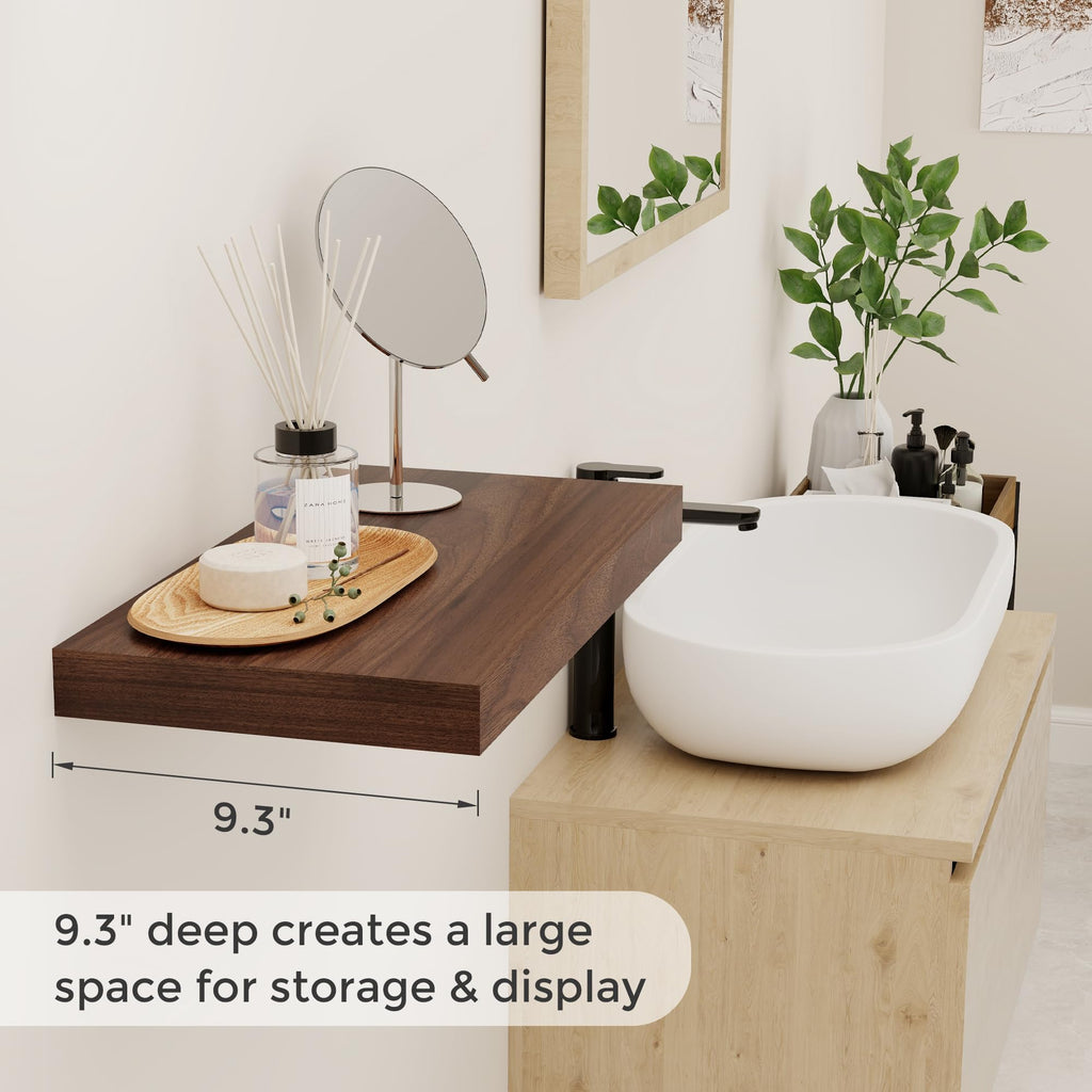 16 Inch Long Floating Shelves, 9.3 Inch Deep Floating Shelf for Wall, Living Room, Kitchen, Rustic Deep Wood Shelves