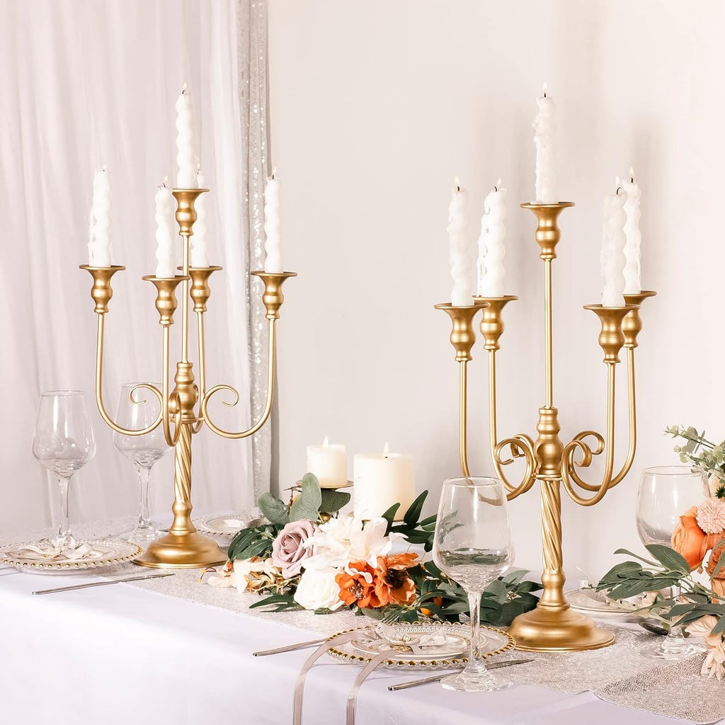 19.7in Gold Candelabra Centerpieces for Tables, 2Pcs Metal Tall Candle Holder for Taper Candles, 5 Arm Candlestick