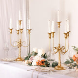 19.7in Gold Candelabra Centerpieces for Tables, 2Pcs Metal Tall Candle Holder for Taper Candles, 5 Arm Candlestick