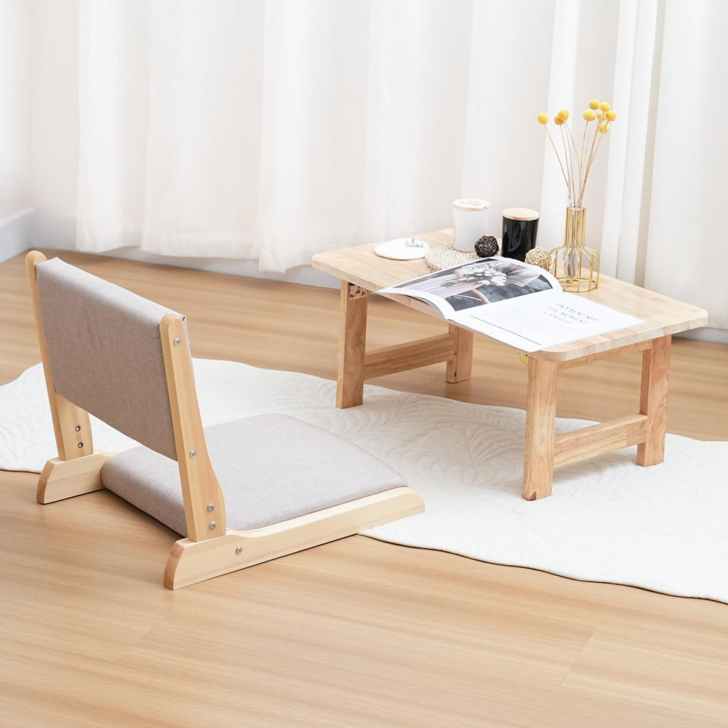 Japanese Floor Chair with Back Support, Foldable Meditation Chair, Legless Tatami Chair with Cushion, Floor Seat