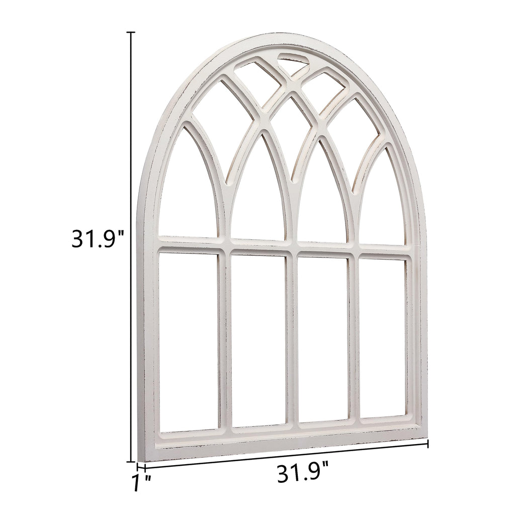 Farmhouse Large White Arched Window Frame Wall Decor 32 Inch Tall