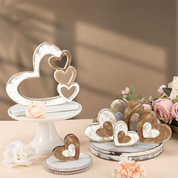 Valentines Day Decoration Wooden Heart Tiered Tray Decor Retro Valentines Day Hearts Blocks Sign Rustic - Set of 7