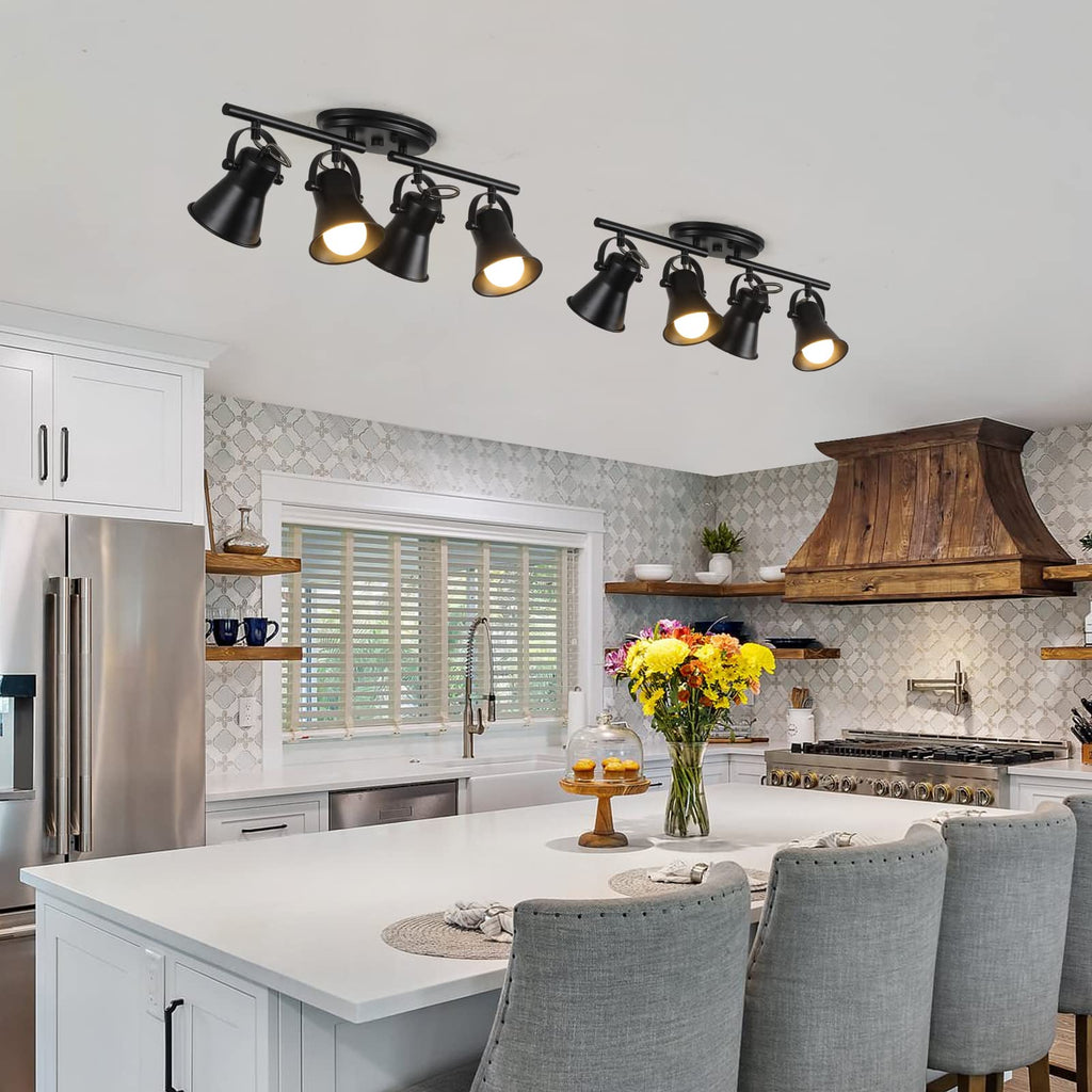 Track Lighting Kit,Black Semi Flush Mount Ceiling Light with 4 Rotatable Light Heads,Modern Accent Lighting
